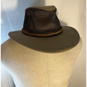 Stetson Men's Brown Khaki Cotton and Mesh Travelers Hat Braided Leather Large